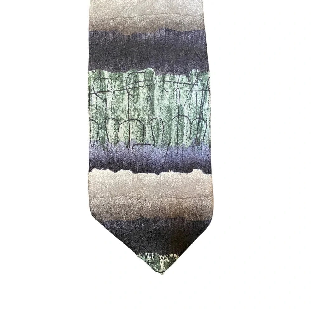 Jimmy Z‎ Brett Favre Collection One Silk Tie Stonehenge Abstract Green Grey USA